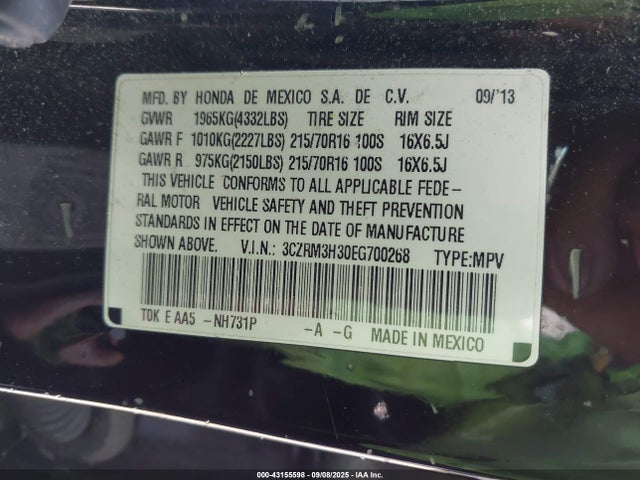 3CZRM3H30EG700268 Honda k24z7
