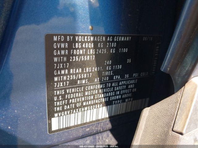2017 VOLKSWAGEN TIGUAN WVGRV7AXXHW502564 Photo 8