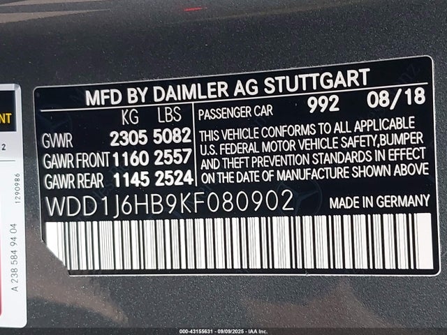 Mercedes-Benz m276 2019 WDD1J6HB9KF080902 Image 9
