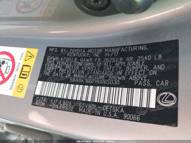 58ABK1GG7HU065030 Lexus 2gr-fe
