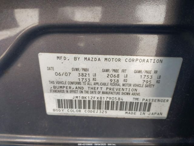 2008 MAZDA MAZDA3 JM1BK12FX81790584 Photo 8