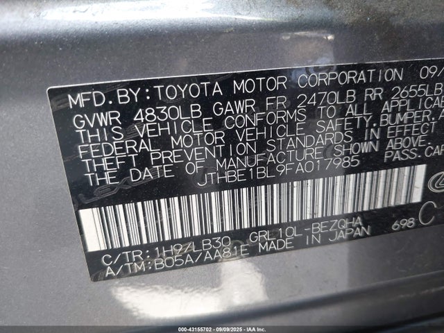 Lexus 2gr-fse 2015 JTHBE1BL9FA017985 Image 9