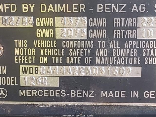 1984 MERCEDES-BENZ 500 WDBCA44A2EA051603 Photo 8