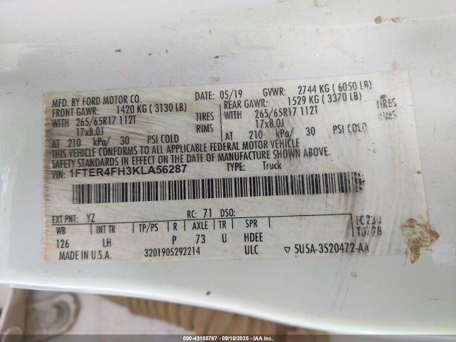 1FTER4FH3KLA56287 Ford 2019