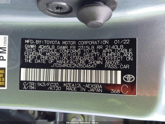 Toyota m20a-fks 2022 JTDS4MCE2N3504647 Image 9