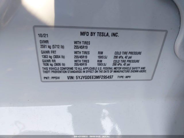 5YJYGDEE3MF295497 Tesla 2021