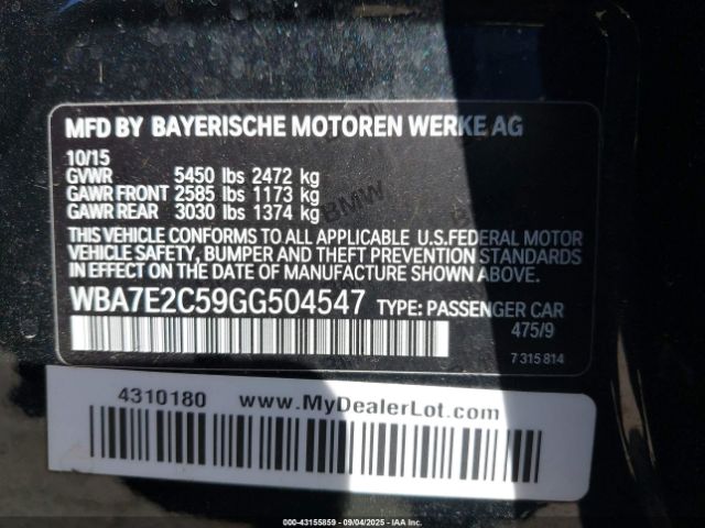 2016 BMW 740I WBA7E2C59GG504547 Photo 8