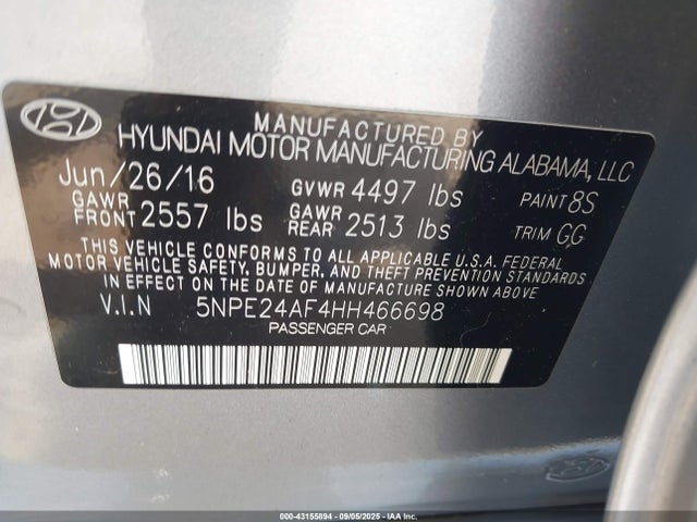 5NPE24AF4HH466698 Hyundai Sonata