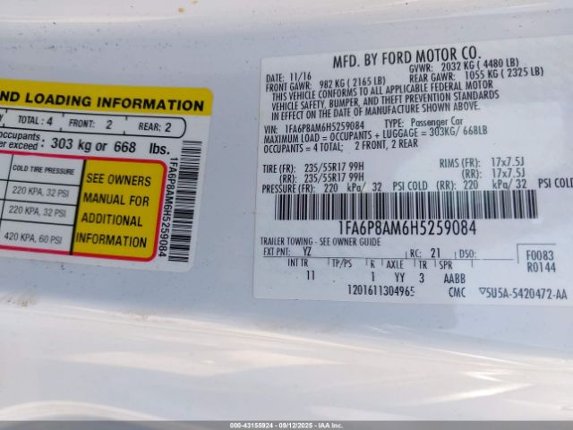 2017 FORD MUSTANG 1FA6P8AM6H5259084 Photo 8