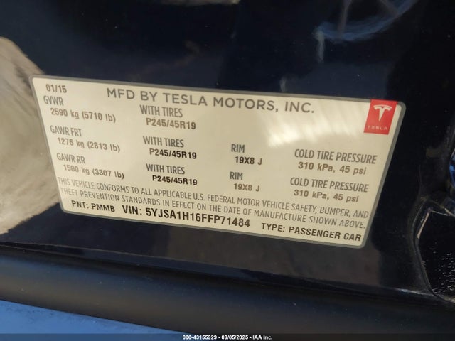 2015 TESLA MODEL S 5YJSA1H16FFP71484 Photo 8