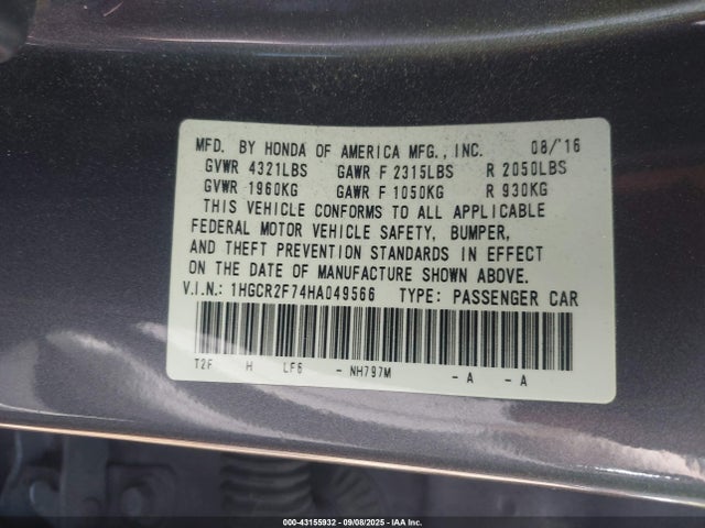 1HGCR2F74HA049566 Honda k24w1