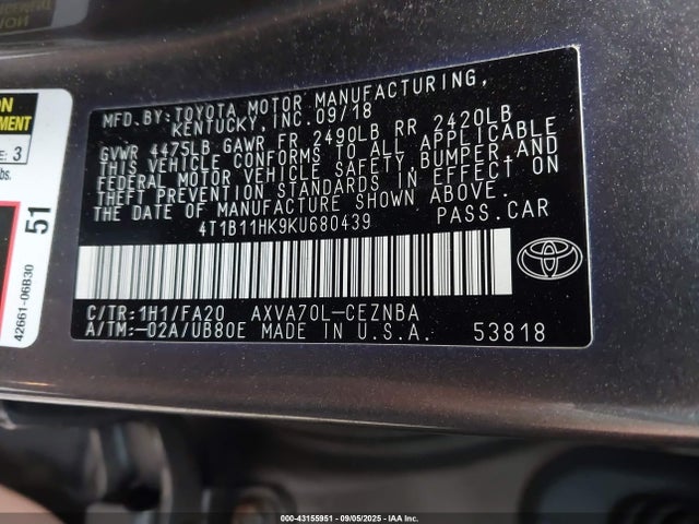 4T1B11HK9KU680439 Toyota a25a-fks