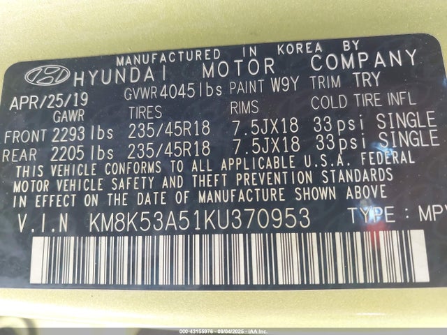 KM8K53A51KU370953 Hyundai t-gdi gamma