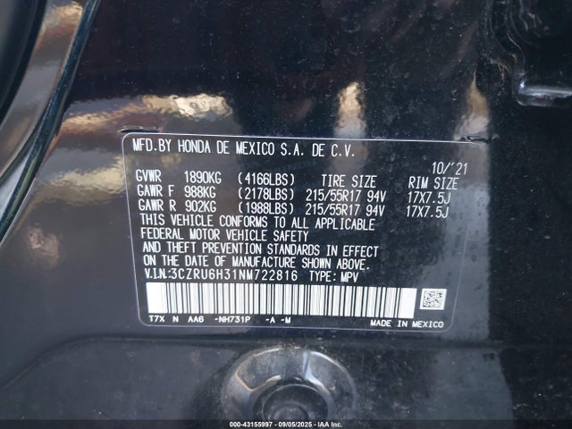 3CZRU6H31NM722816 Honda r18z9