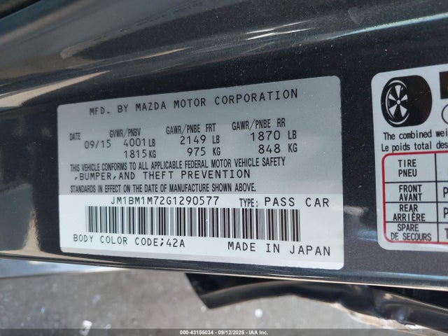 JM1BM1M72G1290577 Mazda pe