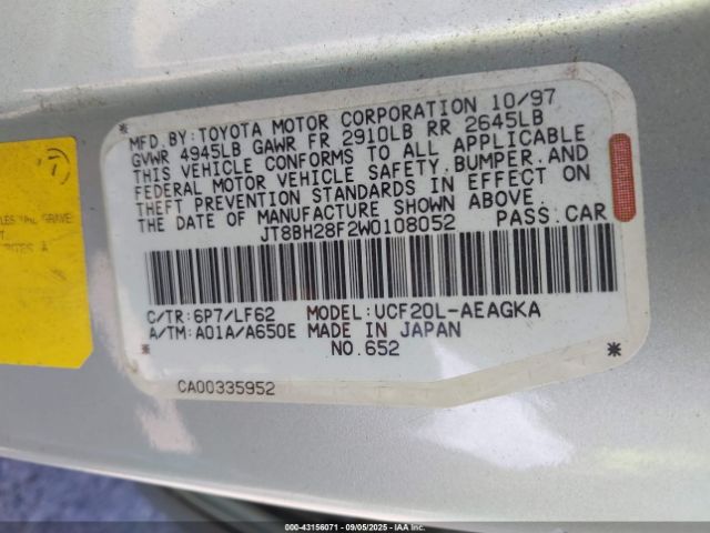 1998 LEXUS LS 400 JT8BH28F2W0108052 Photo 8