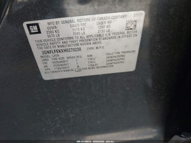 2GNFLFEKXH6279238 Chevrolet lea - sidi: spark ignited direct injection, e85 max, alum