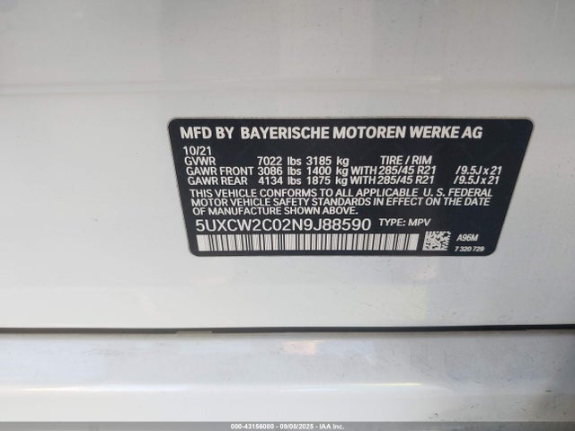 5UXCW2C02N9J88590 BMW 2022