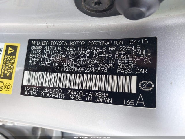 Lexus 2zr-fxe+3jm 2015 JTHKD5BH8F2240874 Image 9
