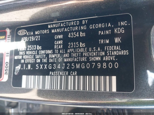 5XXG34J25MG079800 KIA t-gdi gamma ii