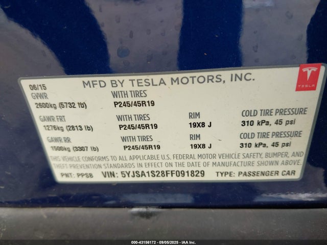 2015 TESLA MODEL S 5YJSA1S28FF091829 Photo 8
