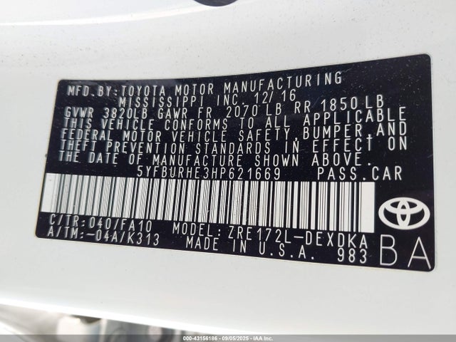Toyota 2zr-fe 2017 5YFBURHE3HP621669 Image 9