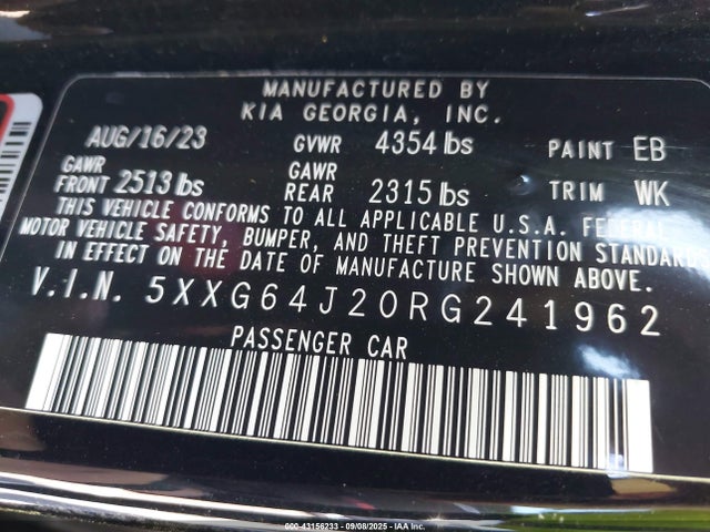 5XXG64J20RG241962 KIA t-gdi gamma ii