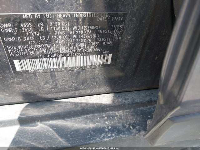 Subaru 2.5l u6 2015 4S4BSBFC3F3262517 Image 9