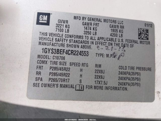 2012 CADILLAC ESCALADE 1GYS3BEF4CR224553 Photo 8