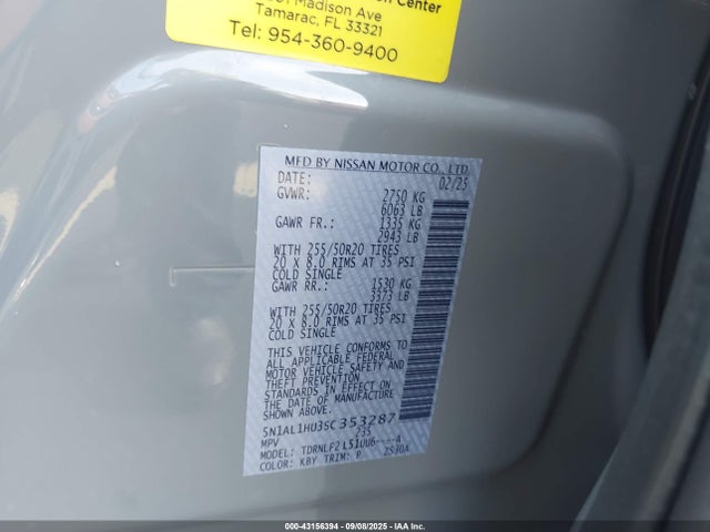 5N1AL1HU3SC353287 Infiniti QX60