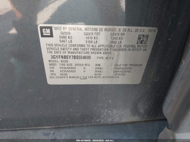 2011 CADILLAC SRX 3GYFNBEY7BS554695 Photo 8