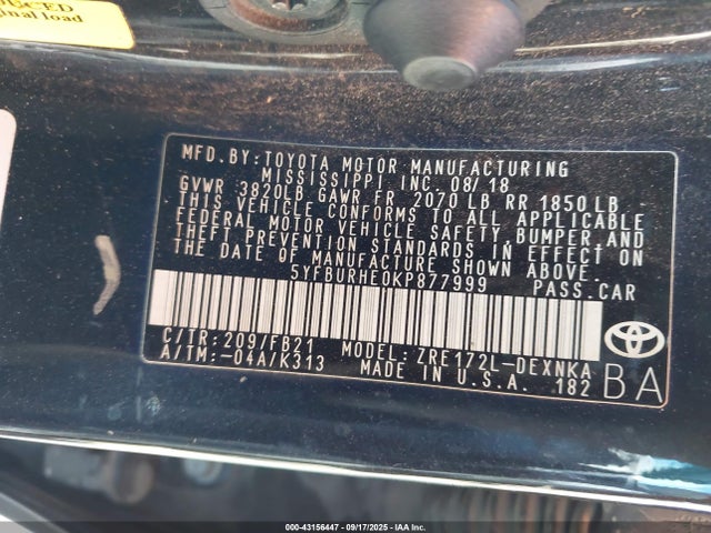 5YFBURHE0KP877999 Toyota 2zr-fe