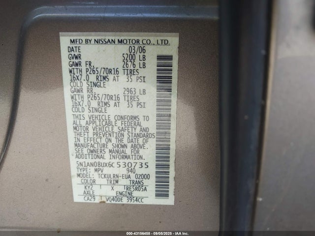 2006 NISSAN XTERRA 5N1AN08UX6C530735 Photo 8