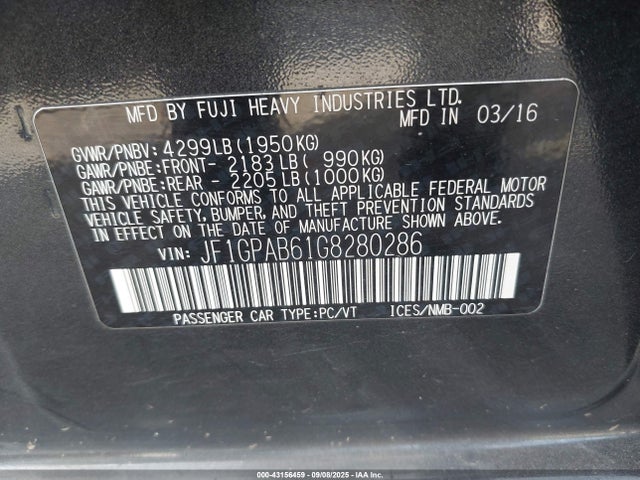 Subaru 2.0l na 2016 JF1GPAB61G8280286 Image 9