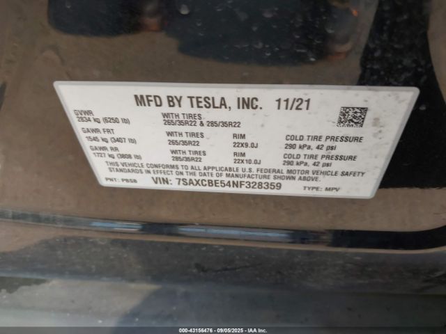 2022 TESLA MODEL X 7SAXCBE54NF328359 Photo 8