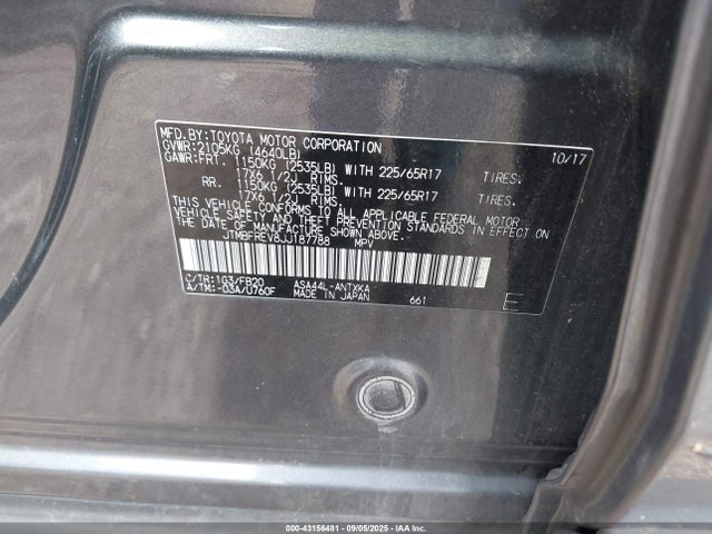 JTMBFREV8JJ187788 Toyota 2ar-fe