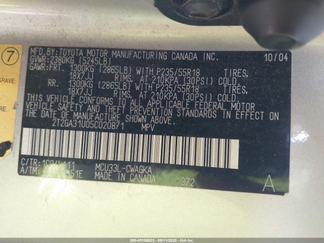 2005 LEXUS RX 330 2T2GA31U05C020871 Photo 8