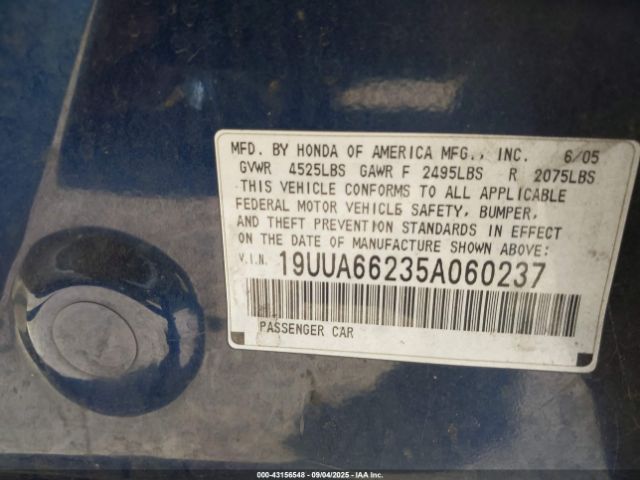 2005 ACURA TL 19UUA66235A060237 Photo 8