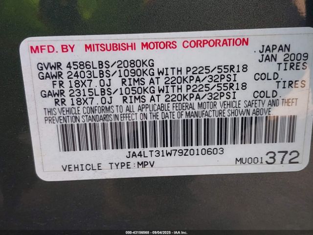 2009 MITSUBISHI OUTLANDER JA4LT31W79Z010603 Photo 8