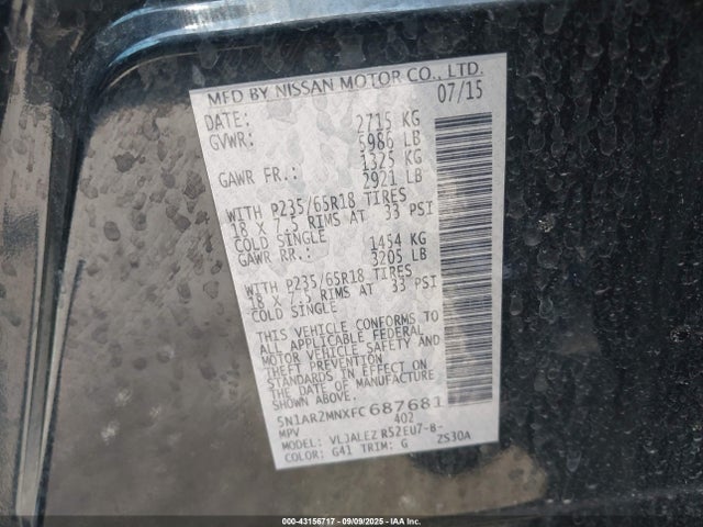 Nissan 2015 2015 5N1AR2MNXFC687681 Image 9