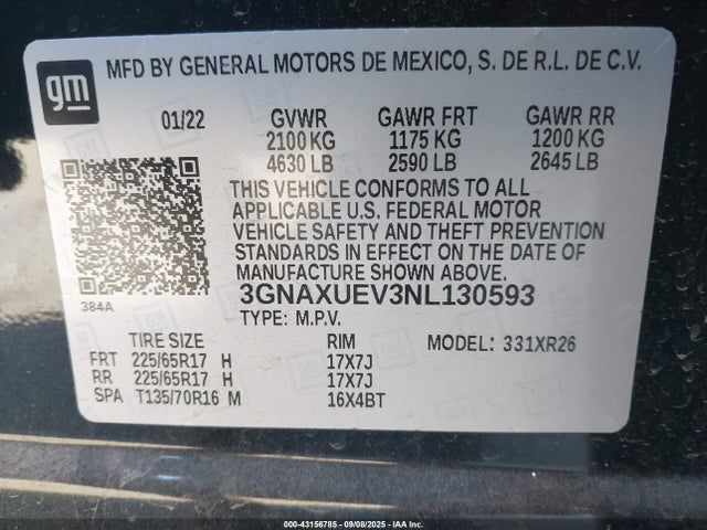 3GNAXUEV3NL130593 Chevrolet lyx