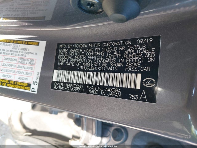 2019 Lexus Ux 250h მანქანა იყიდება აუქციონზე, vin: JTHU9JBH1K2019419, აუქციონის ნომერი: 43156891