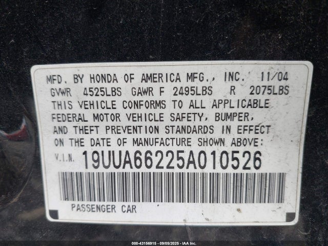 2005 ACURA TL 19UUA66225A010526 Photo 8