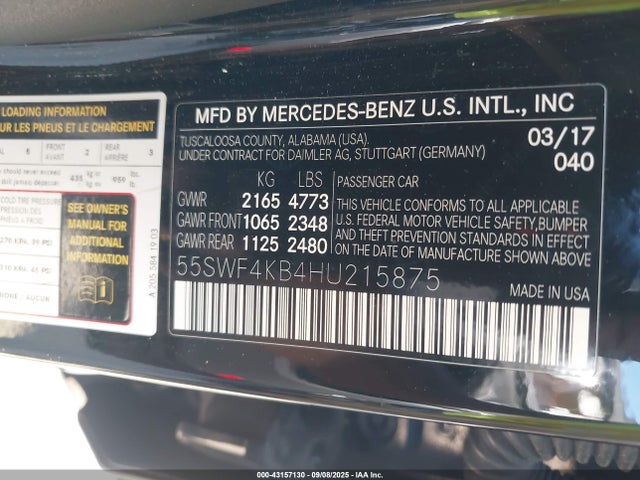 Mercedes-Benz C-Class 2017 55SWF4KB4HU215875 Image 9