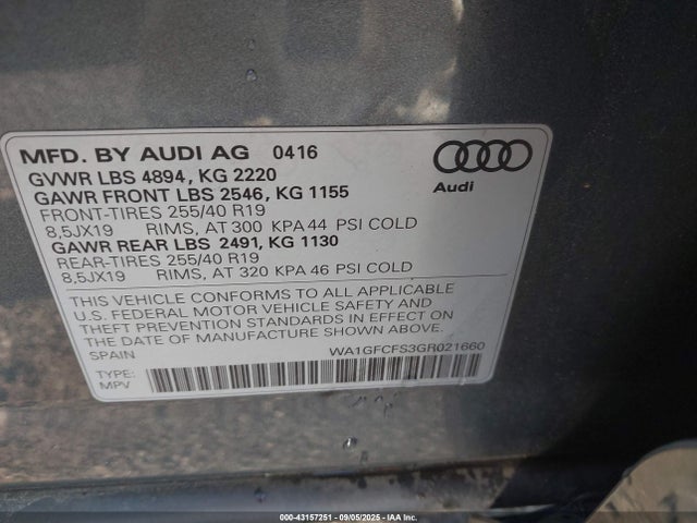 2016 AUDI Q3 WA1GFCFS3GR021660 Photo 8