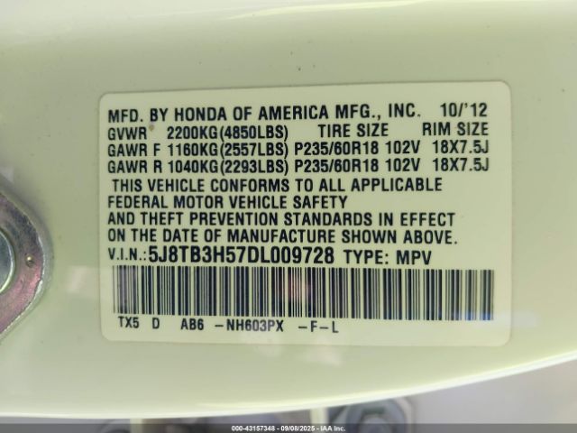 2013 ACURA RDX 5J8TB3H57DL009728 Photo 8