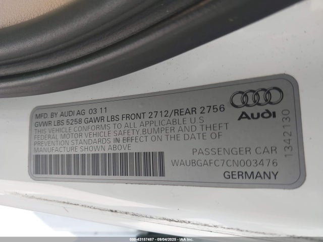 2012 AUDI A6 WAUBGAFC7CN003476 Photo 8