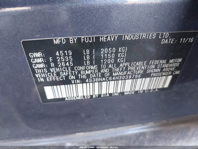 4S3BNAC64H3039796 Subaru u5