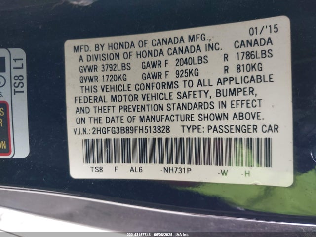 2HGFG3B89FH513828 Honda CIVIC EX