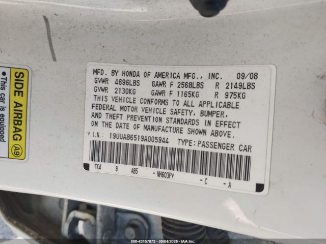 2009 ACURA TL 19UUA86519A005944 Photo 8